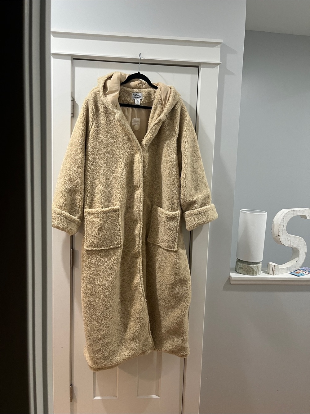Anthony Richards Teddy Berber Coat Hooded Long Coat Oatmeal 3X NWOT